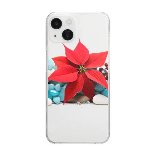 [12月]December-turquoise&Poinsettia Clear Smartphone Case