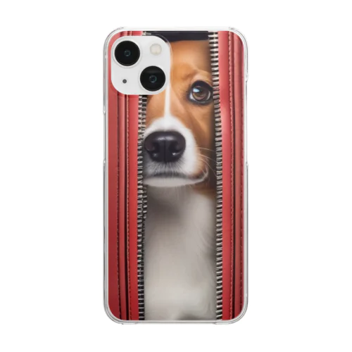 ジッパーから覗く犬 Clear Smartphone Case