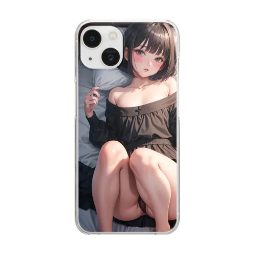 黒髪美少女ちゃん Clear Smartphone Case