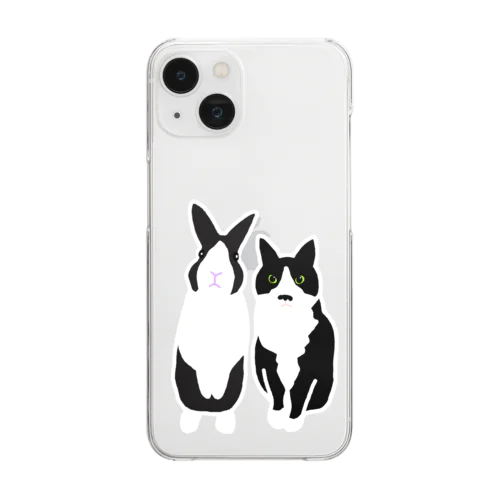 ダッチうさぎ(立)とハチワレねこ Clear Smartphone Case