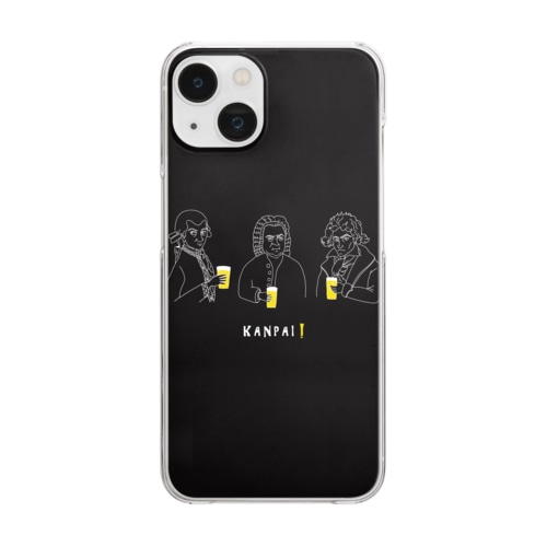 偉人 × BEER（三人の音楽家）白線画-ブラック Clear Smartphone Case