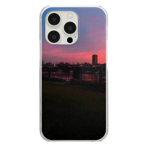 青い空と　夕焼けと　暗闇 Clear Smartphone Case