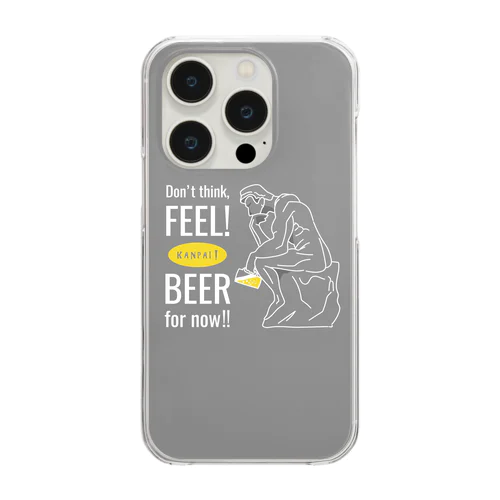 彫刻 × BEER（考える人：考えるな、感じろ! とりあえずビール!!）白線画-グレー Clear Smartphone Case