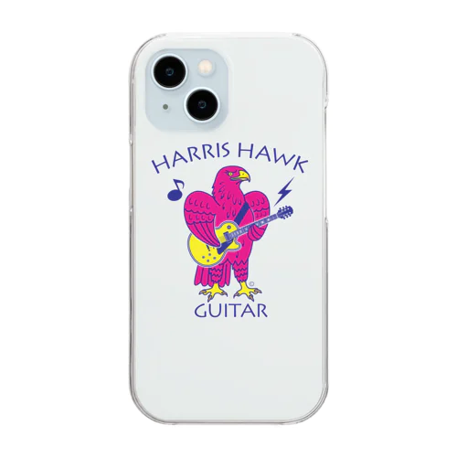 ハリスホーク・ギター・鷲・鷹・ピンク・音楽・モモアカノスリ・なつく・ペット・狩り・Harris Hawk・イラスト・Guitar・絵・鳩よけ・鳥・猛禽・タカ目タカ科・オリジナル作品(C) Clear Smartphone Case