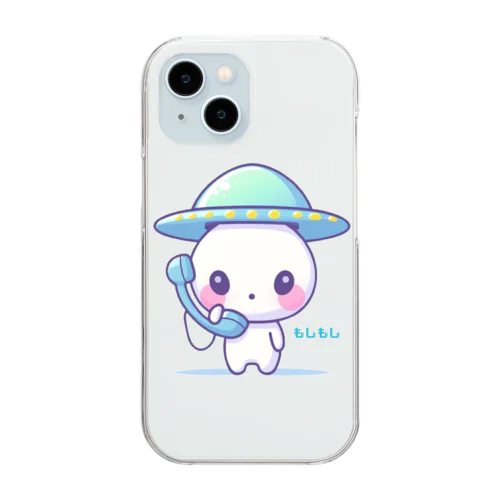 宇宙人の子どもが電話している Clear Smartphone Case