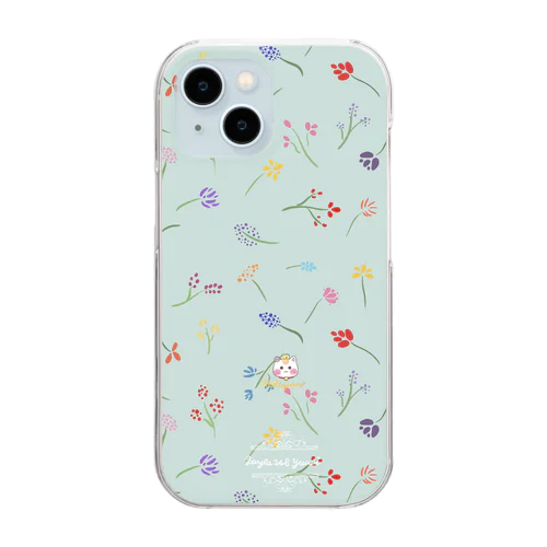 くすみカラー【小花柄☆れぉにゃん】 Clear Smartphone Case