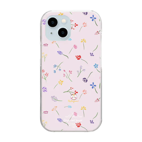 くすみカラー【小花柄☆れぉにゃん】ピンク Clear Smartphone Case