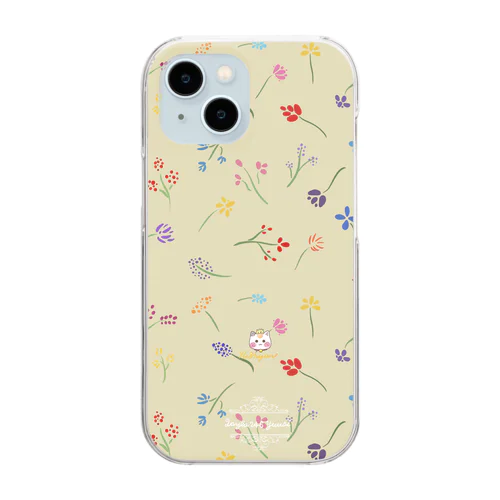 くすみカラー【小花柄☆れぉにゃん】ベージュ Clear Smartphone Case