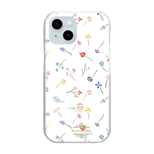 くすみカラー【小花柄☆れぉにゃん】ホワイト Clear Smartphone Case