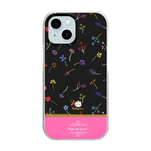 バイカラー【小花柄☆れぉにゃん】桃色ピンク Clear Smartphone Case