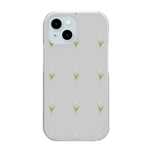 チューリップ柄 gray,cream, Clear Smartphone Case