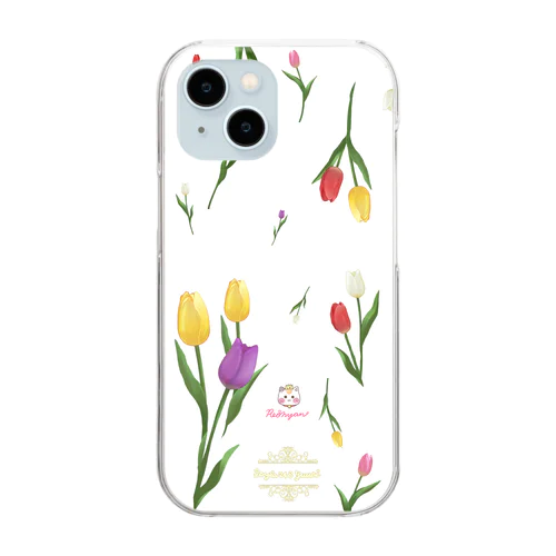 【チューリップ柄🌷れぉにゃん】ホワイト Clear Smartphone Case