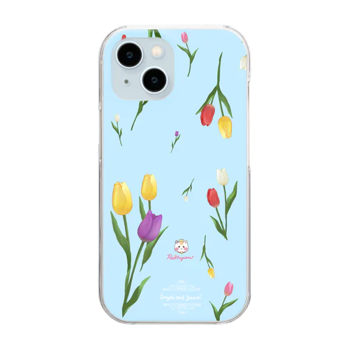 【チューリップ柄🌷れぉにゃん】スカイブルー Clear Smartphone Case