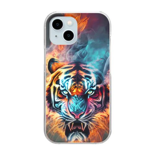 Tiger with aura of fire and water【B】 Clear Smartphone Case