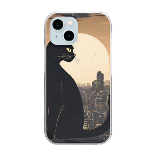 クロネコと街並み Clear Smartphone Case