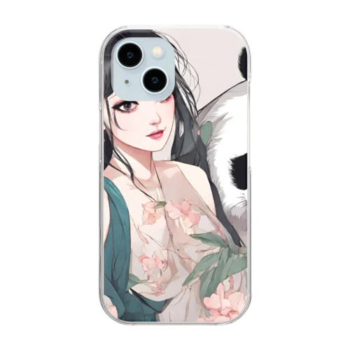 美女とパンダ Clear Smartphone Case