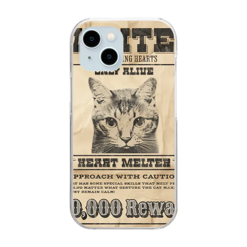 WANTED ハート泥棒（舌をだす猫） Clear Smartphone Case