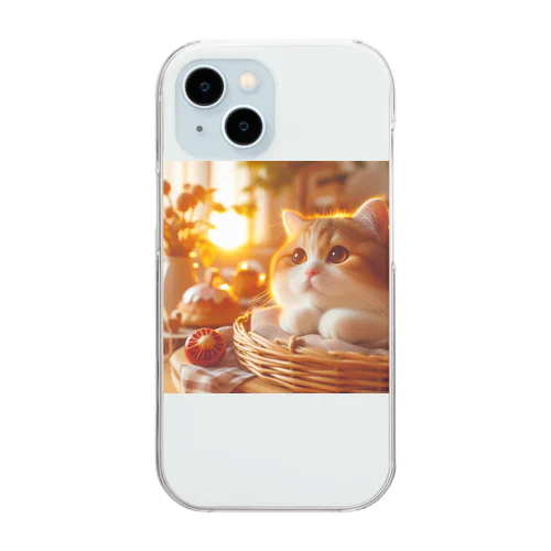 かわいい猫と日の出のイラスト Clear Smartphone Case