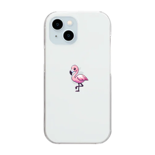 フラミンゴのピクセルアート Clear Smartphone Case