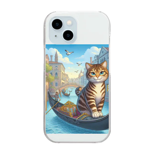 ヴェネツィアの水路でゴンドラに乗っているネコ Clear Smartphone Case