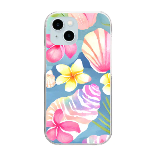 プルメリアフラワー＆シェル　plumeria flower & shell Clear Smartphone Case