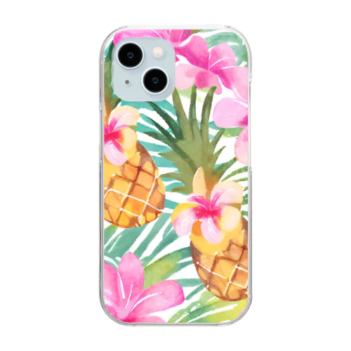 プルメリアフラワー＆パイナップル　plumeria flower & pineapple Clear Smartphone Case