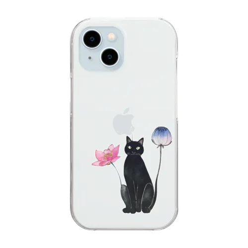 黒猫と花 Clear Smartphone Case