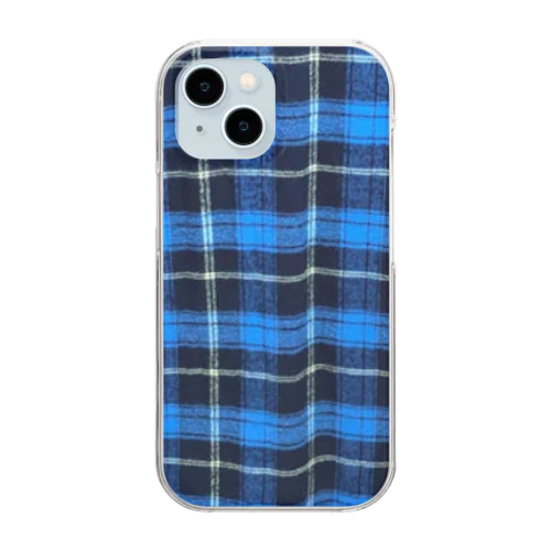 青チェック Clear Smartphone Case