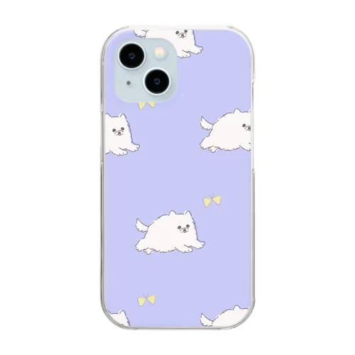 モッフモフの白ぽめちゃん　蝶々を追いかける Clear Smartphone Case