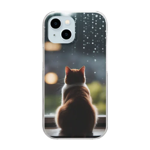 窓の前で雨を眺めているネコ[カラー] Clear Smartphone Case