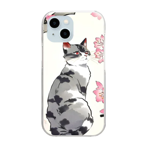 春の花と猫 Clear Smartphone Case