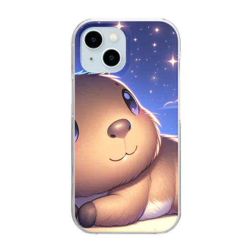 星空の下でリラックスカピバラ Clear Smartphone Case