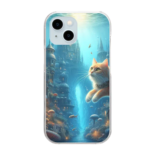 海底都市を泳いで冒険中している猫 Clear Smartphone Case