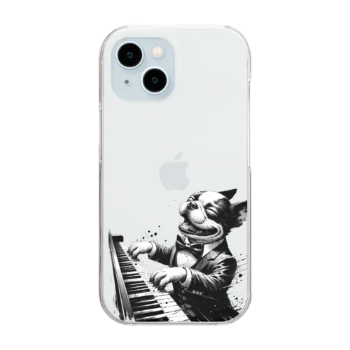 Boston terrier plays(ピアノ2) Clear Smartphone Case