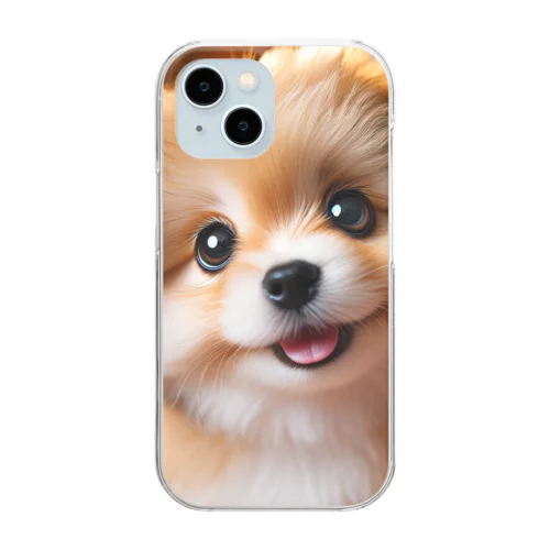 愛らしい小型犬が微笑みながらカメラに向かっている Clear Smartphone Case
