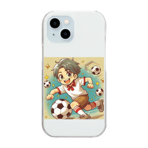 楽しくフットサルをプレイしている男の子 Clear Smartphone Case