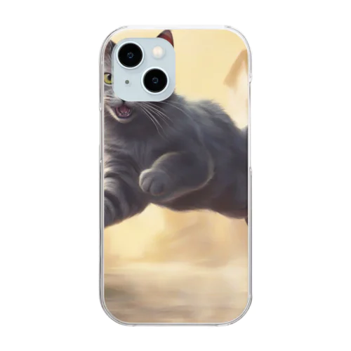 おもちゃを追いかけジャンプする猫ちゃん Clear Smartphone Case