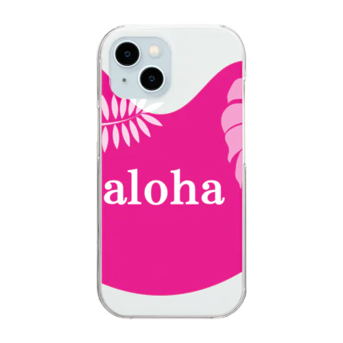 ピンク　ハート　aloha クリアスマホケース