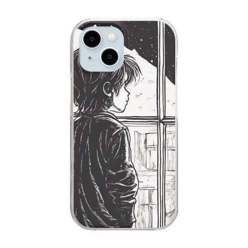 寂しそうな表情で外を眺める少年の姿。 Clear Smartphone Case