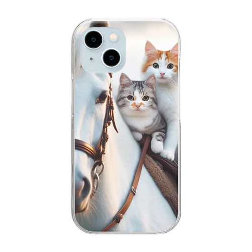 馬に乗ってる猫☆ Clear Smartphone Case