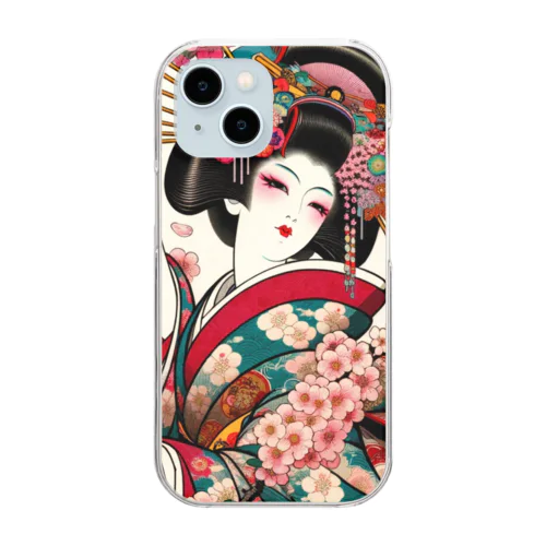 浮世絵 花魁と桜 Ukiyoe Oiran and Cherry Blossoms [UOS-DL-SR001-0010] Clear Smartphone Case