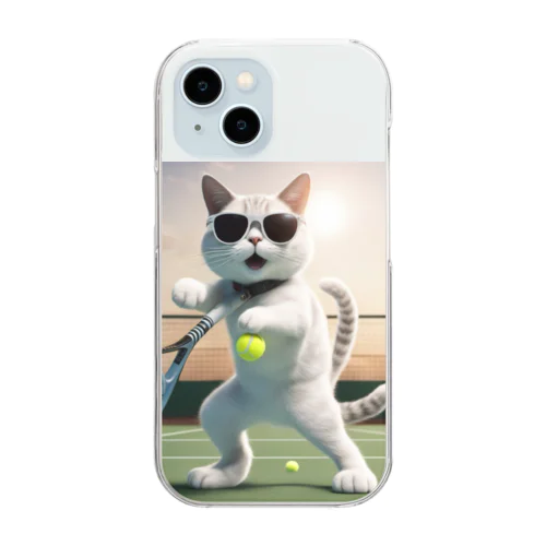 サングラステニスをやる気でいるサングラス姿の猫 Clear Smartphone Case