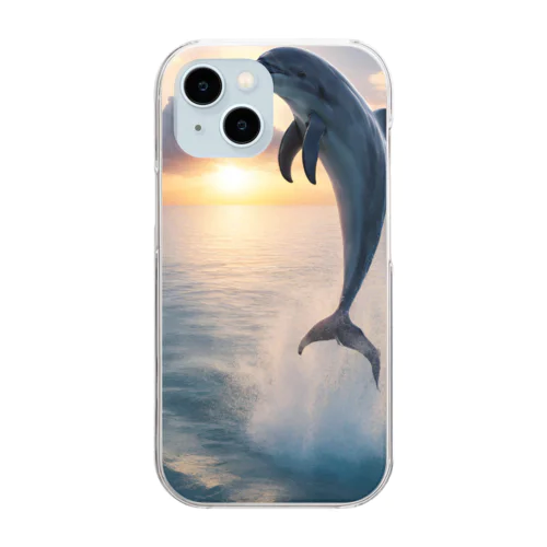 夕日とイルカ🐬🌅 Clear Smartphone Case