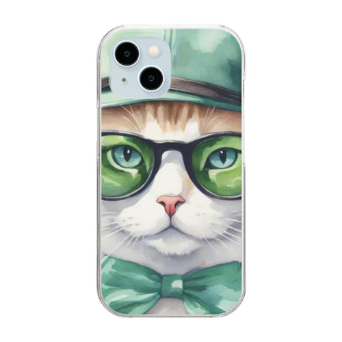 サングラスをかけた猫がゴルフに集中！ Clear Smartphone Case