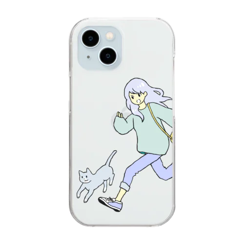 女の子と猫走る Clear Smartphone Case