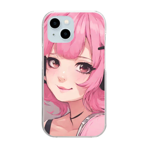 ネコミミピンクさん Clear Smartphone Case