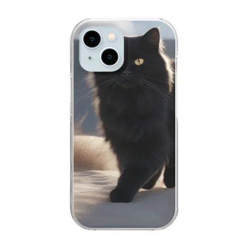 ふわふわな黒猫 Clear Smartphone Case