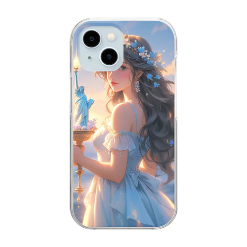 自由の女神のミニチュアを持つ少女 Clear Smartphone Case