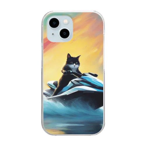 じぇっとすきーをするねこ Clear Smartphone Case