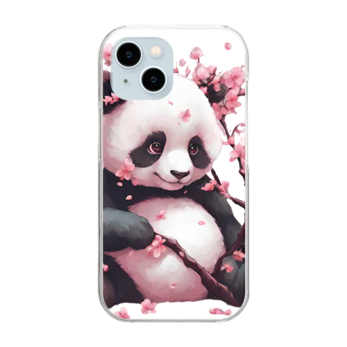 パンダと桜 Clear Smartphone Case